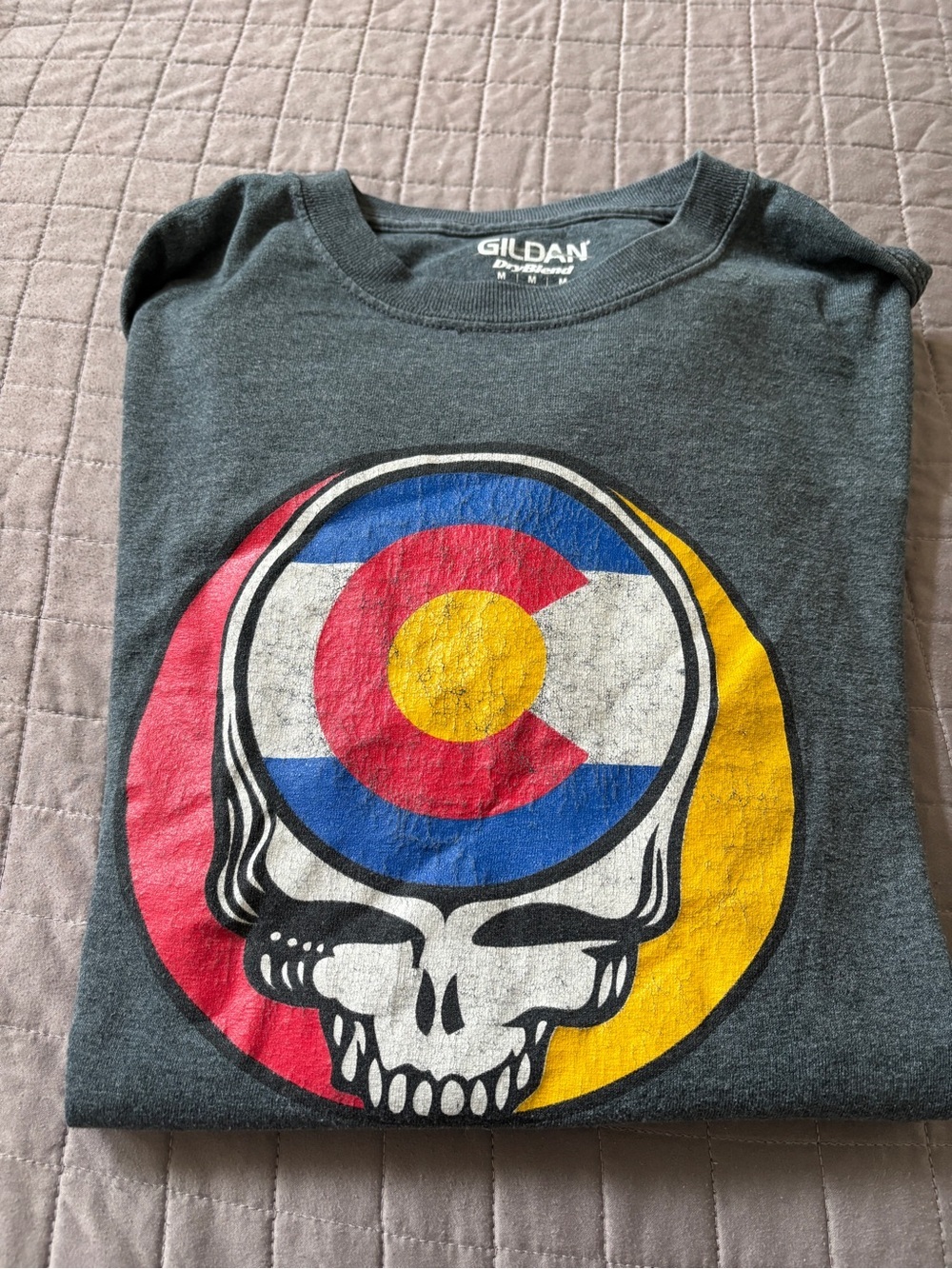 Grateful Dead Colorado Gildan Graphic Skull Flag T-Shirt - Charcoal vintage